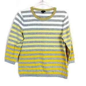Talbots 3/4 Sleeve Sweater Yellow Gray Stripe Rayon Nylon Blend Womens Large